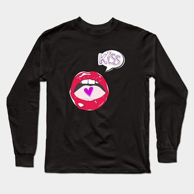 Valentines Day Kiss Long Sleeve T-Shirt by  El-Aal